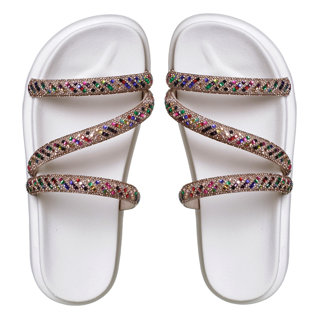 Birken Flat Sandália Conforto Feminina Modelo Sara Brilhante Strass Paris