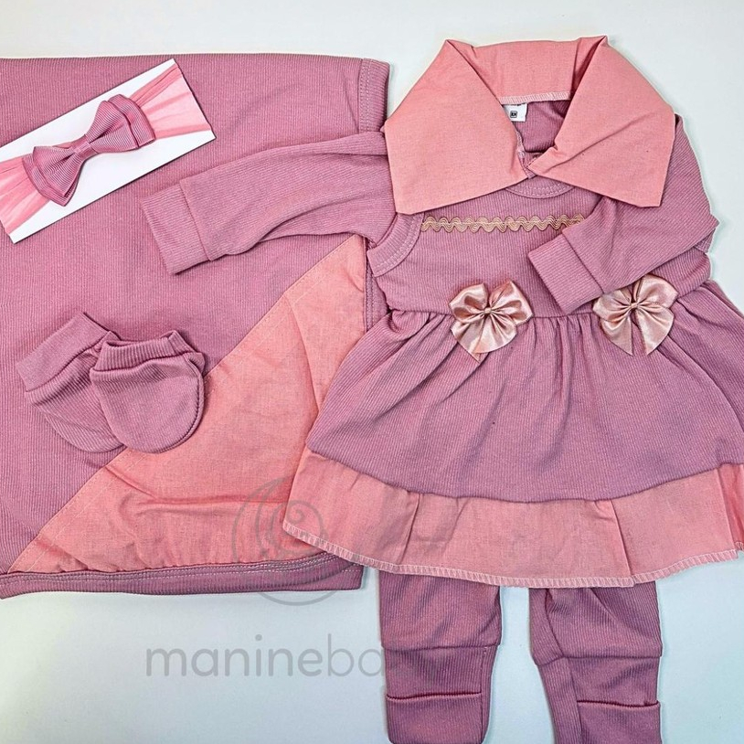 Kit Saida Maternidade Menina 4 Peças Completa Recem Nascido Enxoval