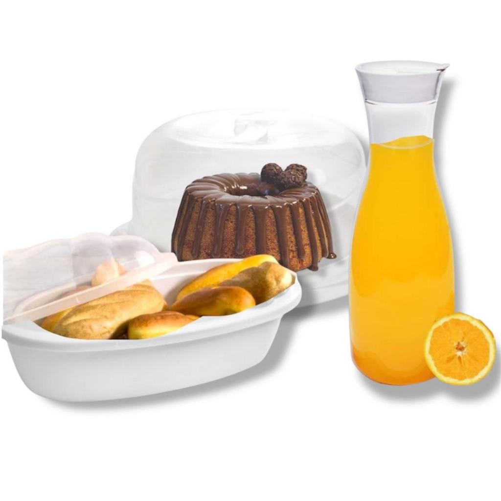 Kit 3 Peças Boleira Com Tampa Mesa Posta Café Pote Servir Suqueira Cozinha