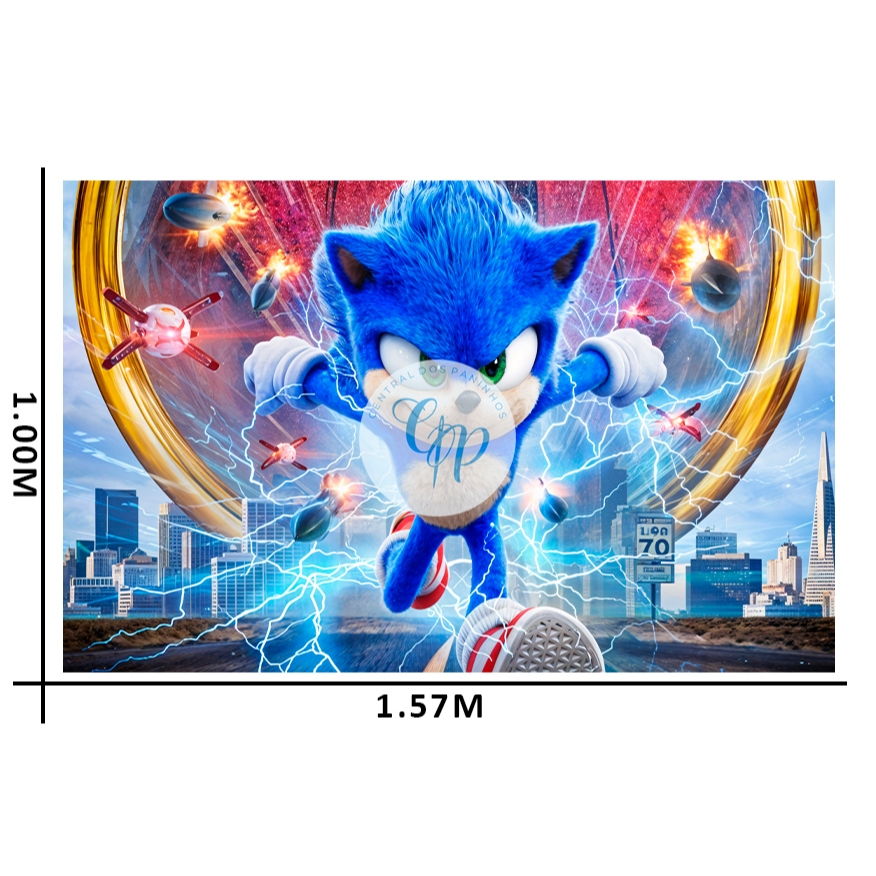 Painel de Festa - tecido microfibra - Sonic - o filme (sem acabamento)