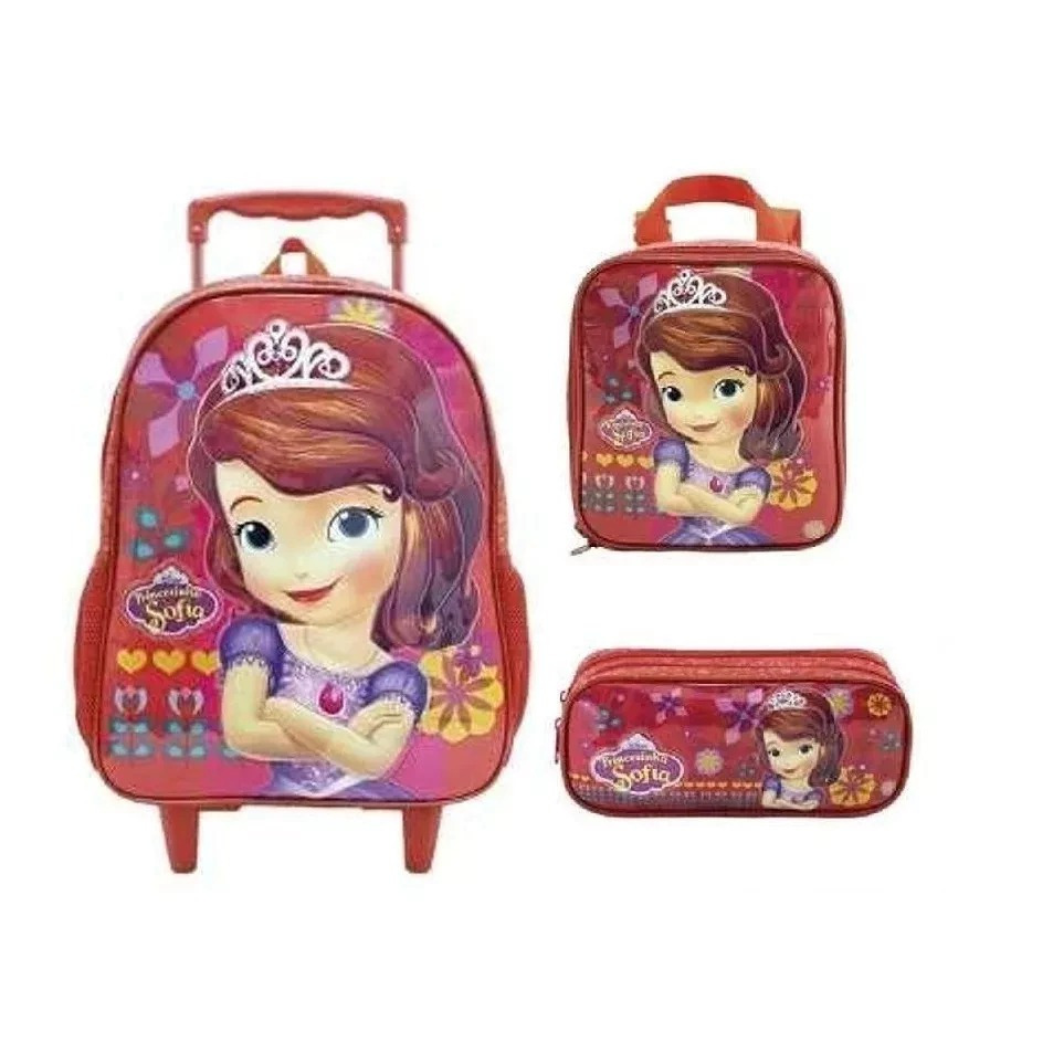 Kit Mochila Infantil Princesa Sofia Rodinha Brilho Xeryus G