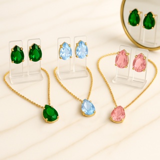 Conjunto Gota Zircônia Banhado A Ouro Entrega 24h em Oferta na Shopee