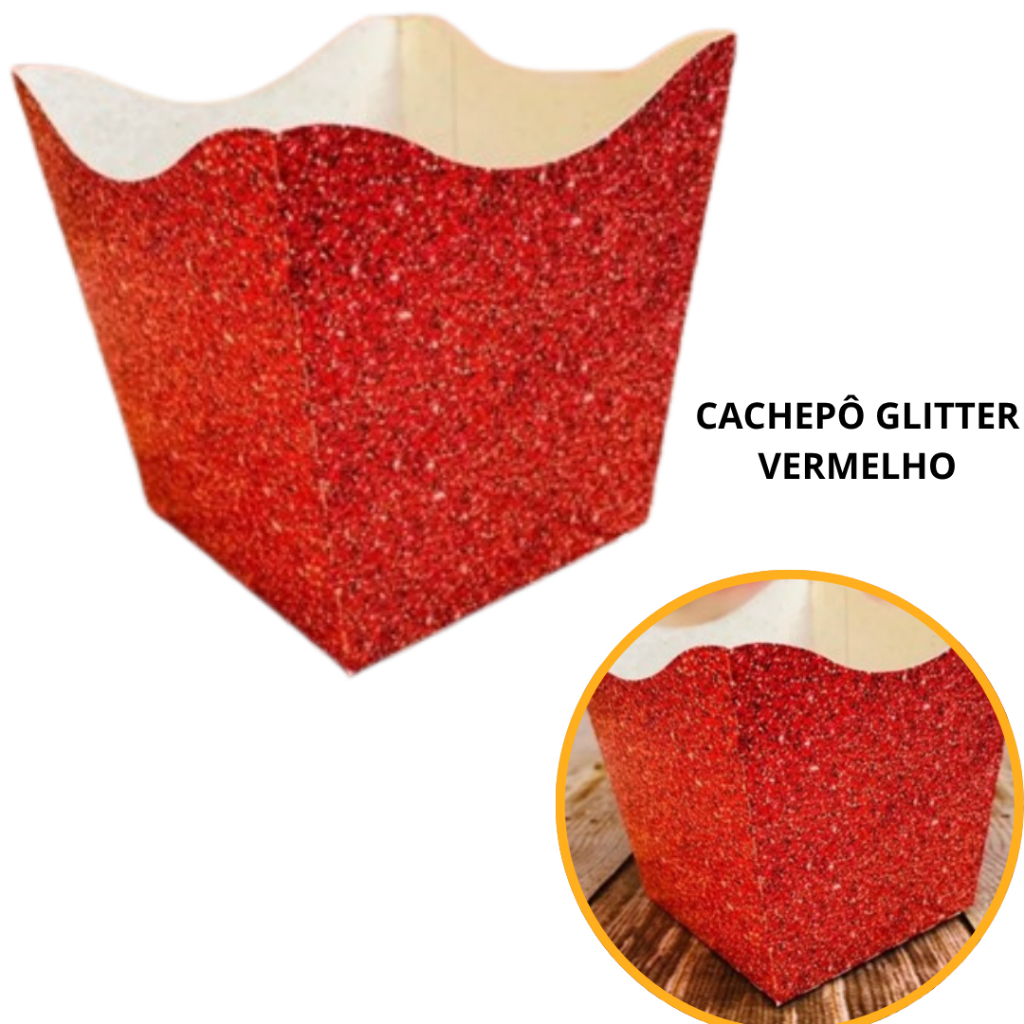 10~60 KIT CACHEPÔ DECORATIVO PAPEL FESTAS FLORES DECORAÇÃO COR IMITAÇÃO GLITTER VERMELHO 2.68 - Home & Living