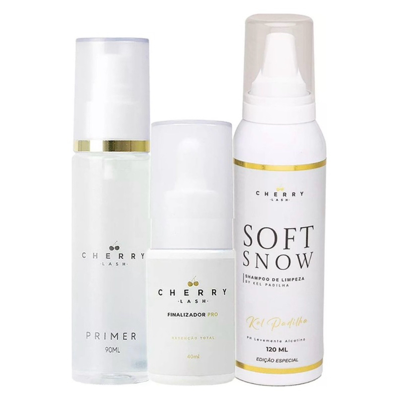 (3 itens) Kit retenção Cherry Lash (Espuma de limpeza Soft snow + Primer + Finalizador) | Original em Oferta na Shopee