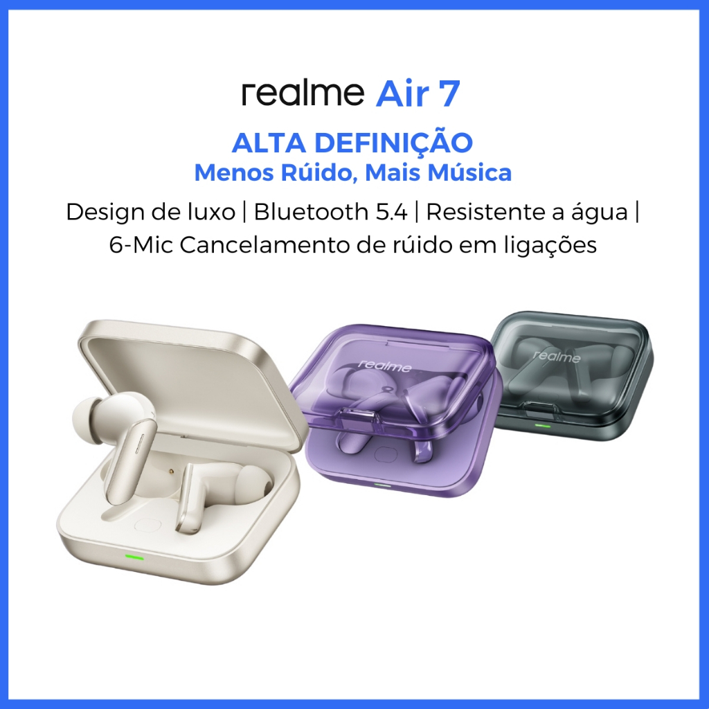 Realme Buds Air 7 Sem Fio Bluetooth 5.4 Fone De Ouvido Esportivo À Prova D'água - Audio