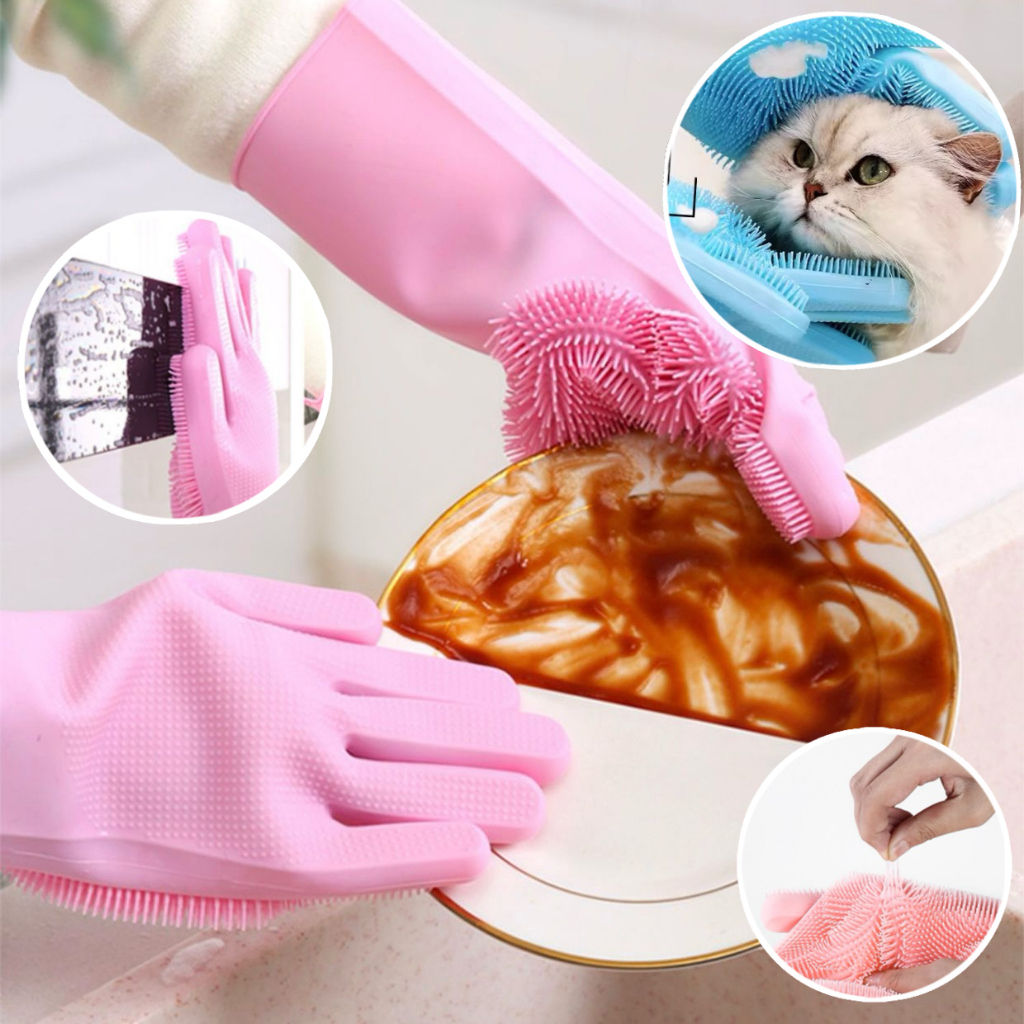 Par De Luva Mágica Multiuso Silicone Escova de Limpeza para Lavar Louças,Pratos,Pet e Carro em Oferta na Shopee