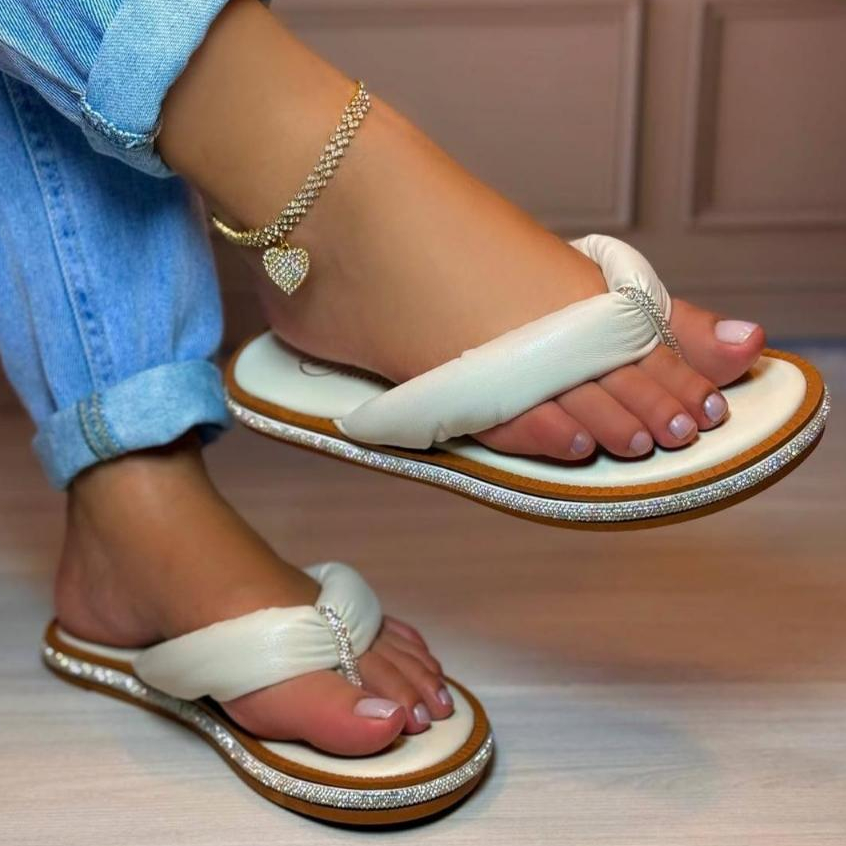 🔥𝐌𝐄𝐆𝐀 𝐎𝐅𝐄𝐑𝐓𝐀🔥Sandália Rasteira Strass Feminina Confortável e Leve Sola Plana 3...