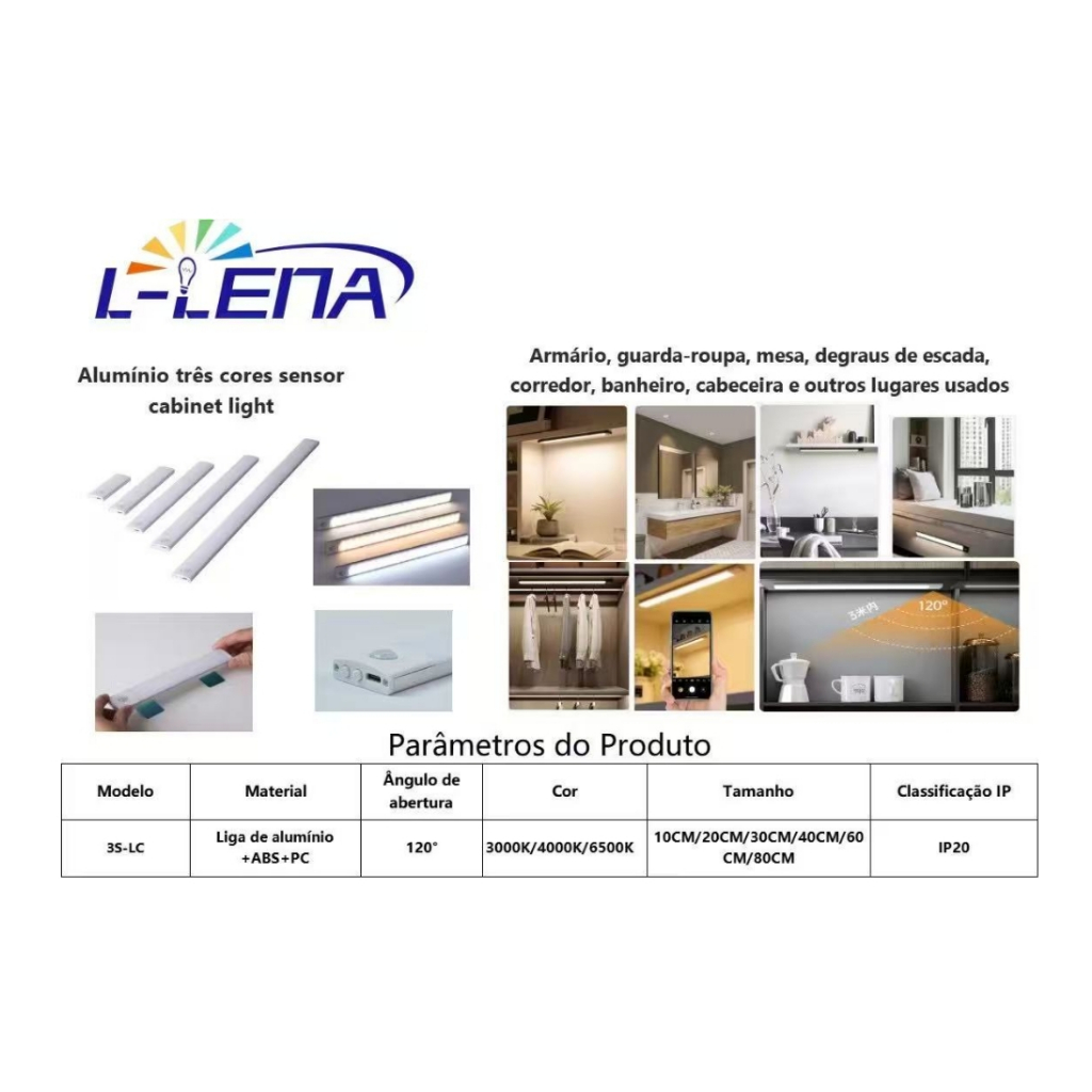 Sensor de movimento de 3 cores LED recarregável magnético fino inteligente sem fio luz de guarda-roupa