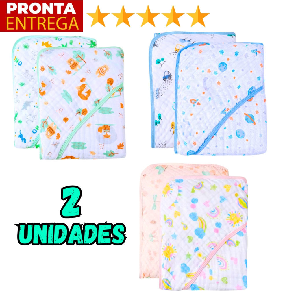Toalha de Banho Bebê Com Capuz Forro De Fralda Tecido Soft