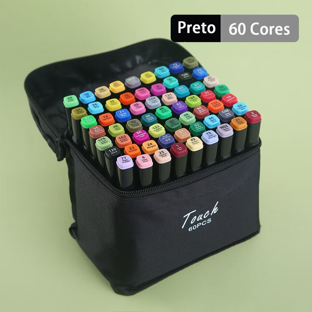 KIT 05/10/24/36/48/60/80 Cores Caneta Marcadora Com Ponta Dupla touch Preto/Pintura De Arte/Aquarela