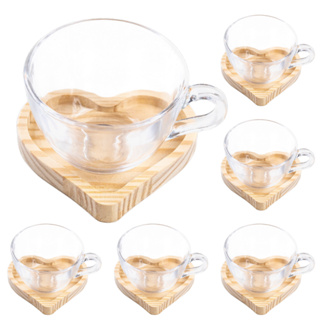 Conj 6 Xícaras e Pires Coração Madeira 12pçs Kit de Xícaras com Pires de Madeira em Oferta na Shopee