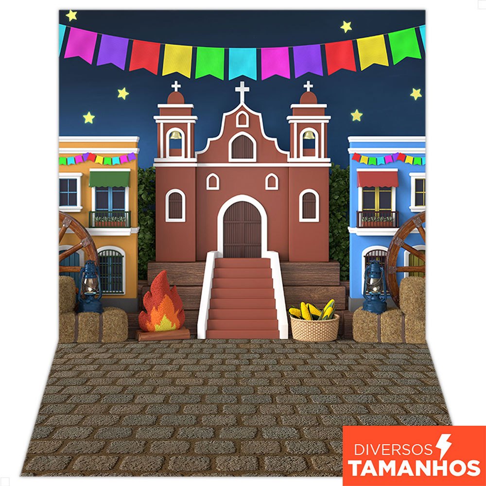 Fundo Fotográfico Festa Junina Cenário Igrejinha Arraiá Painel Tecido Sublimado - C-693 em Oferta na Shopee