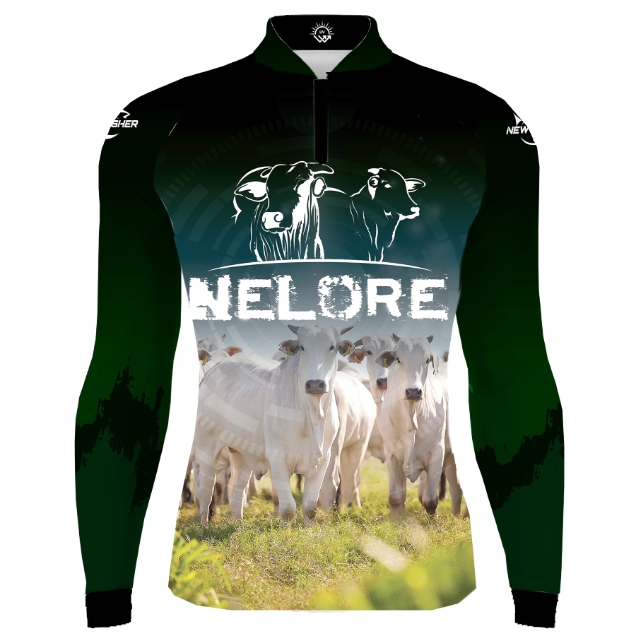 NF45M - Camisa Camiseta Blusa de Pesca Masculina New Fisher Agro Nelore- com proteção UV50+