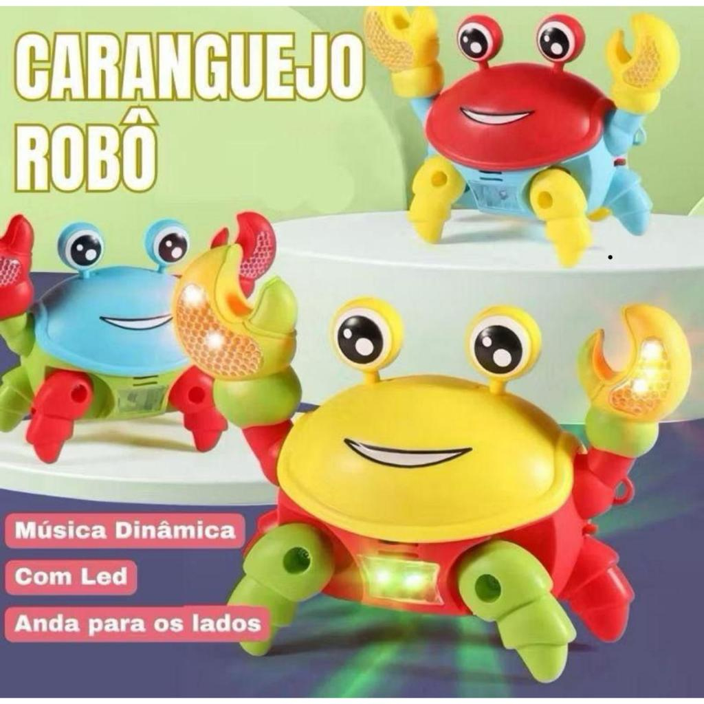 Brinquedo Caranguejo Robô Musical C/ Som Luz e Anda de Lado Cordinha Corre Criança Bebê