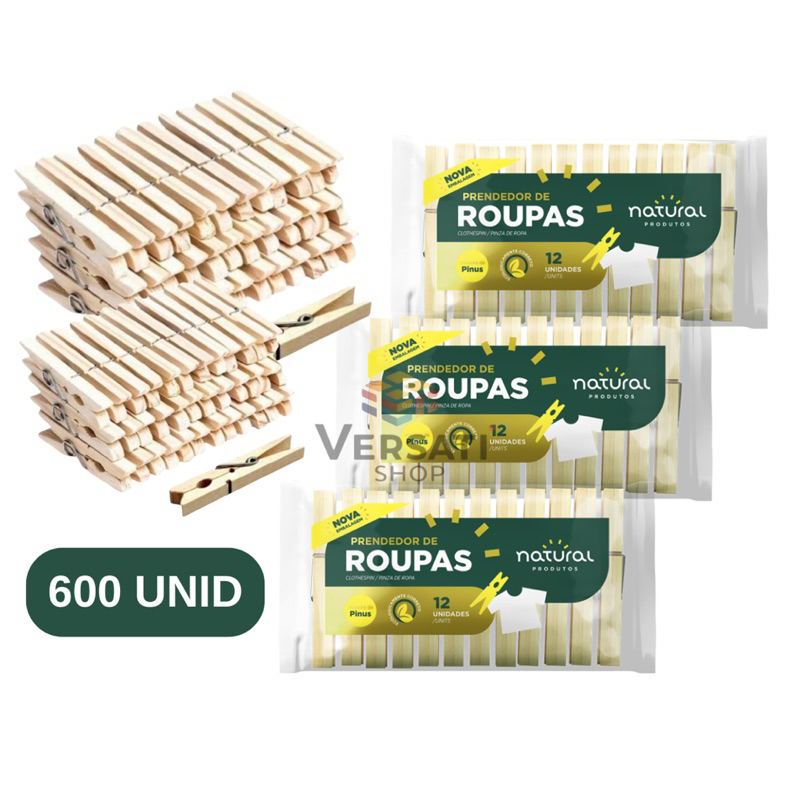 Kit 600 Prendedores De Roupa Madeira Pregador Varal Reforçado - Natural Produtos