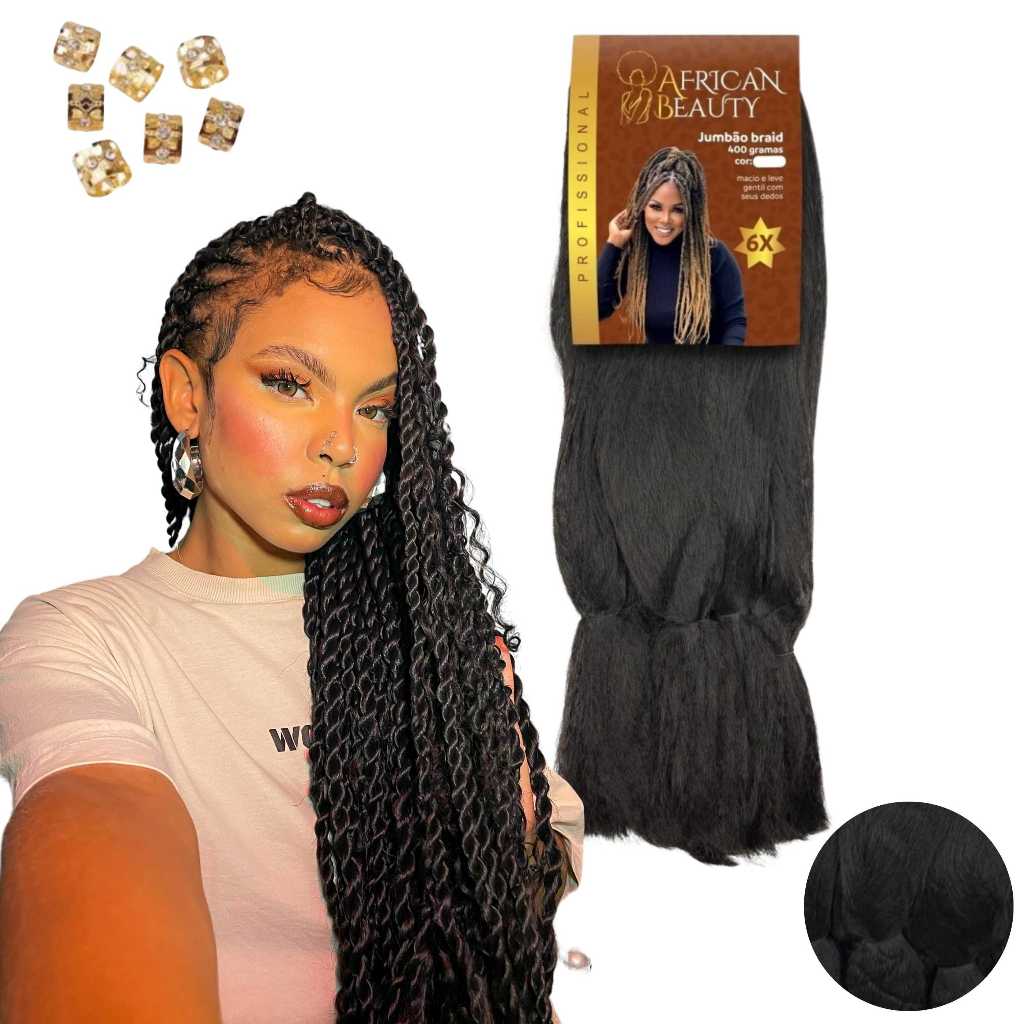 Cabelo Jumbo African Beauty Premium longo Super Jumbo Trança Box Braid Pacotão Anel