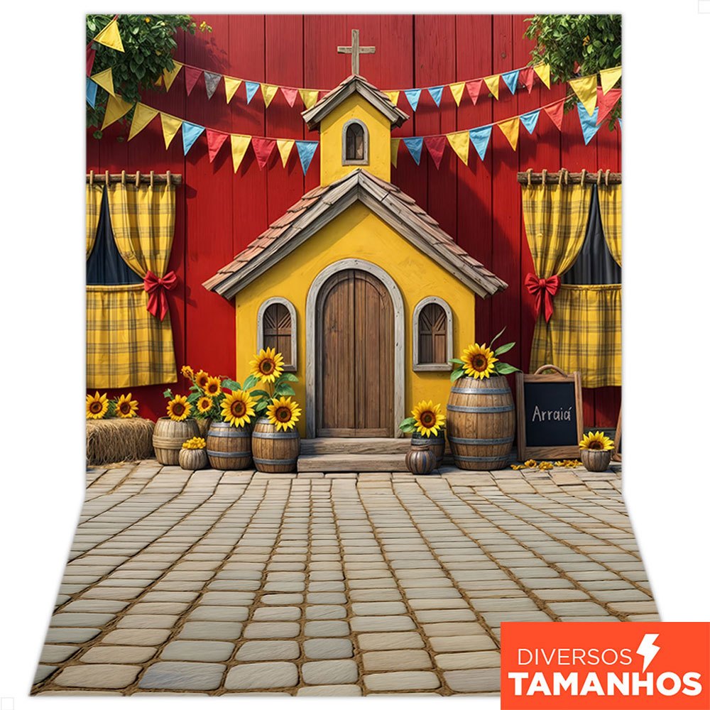 Fundo Fotográfico Festa Junina Cenário Igrejinha Junina Painel Tecido Sublimado - C-694 em Oferta na Shopee