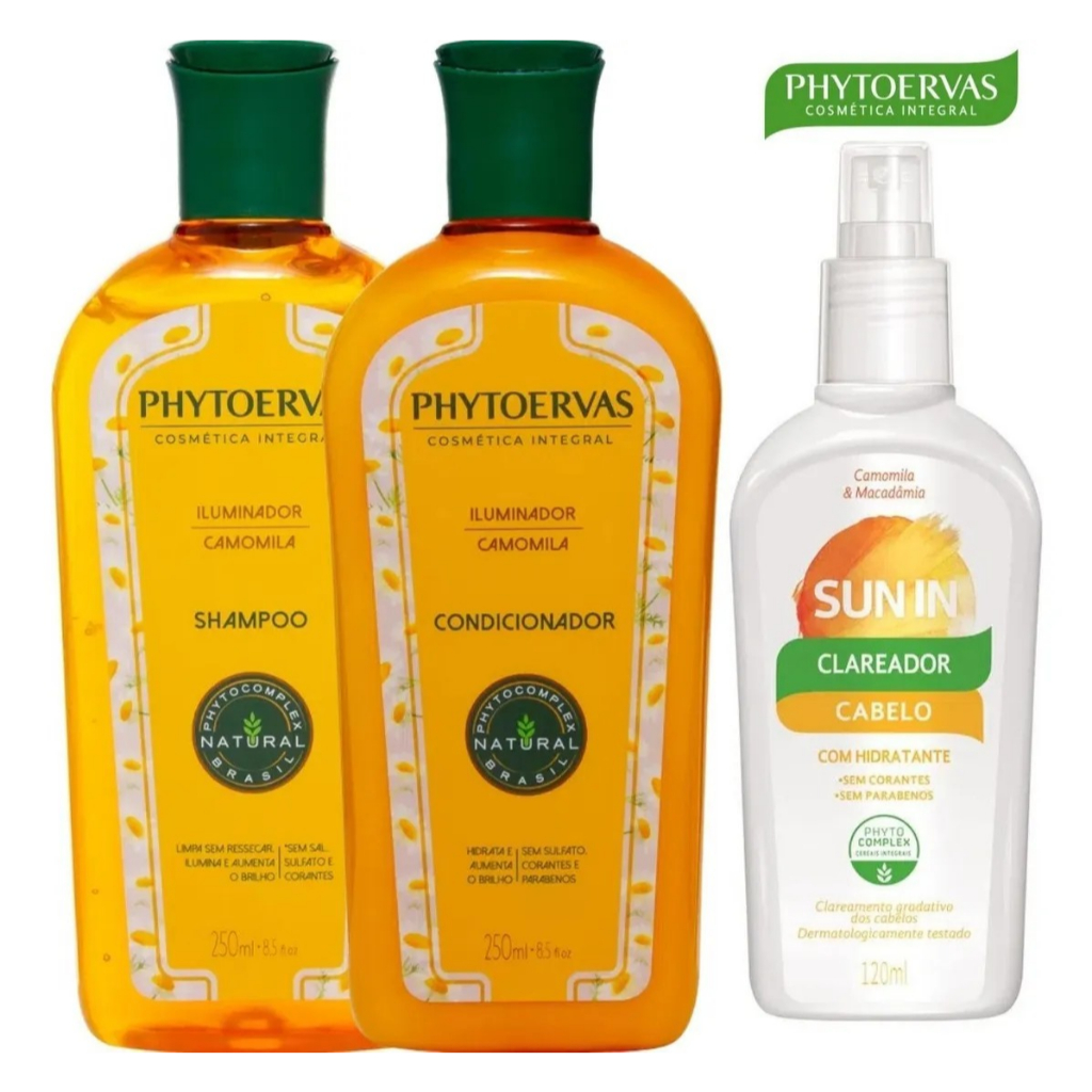 Kit Phytoervas Shampoo Condicionador Camomila E Clareador Sun In 120m em Oferta na Shopee