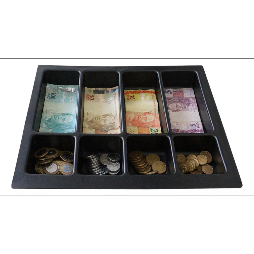 Bandeja Divisor Dinheiro Notas Porta Cedulas Moedas Gavetas Retangular LM Balcoes Cor Preto