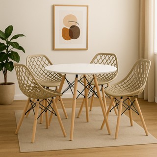 Conjunto Sala de Jantar Mesa Eames 90cm + 4 Cadeiras Kaila Pp Cores