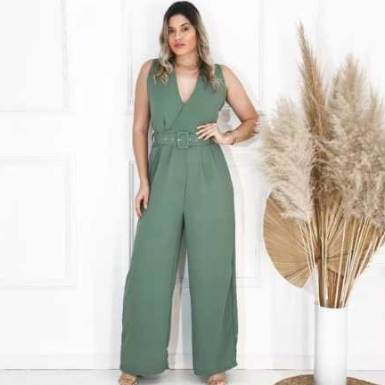 Macacão Feminino Longo  duna Regata con cinto em Oferta na Shopee