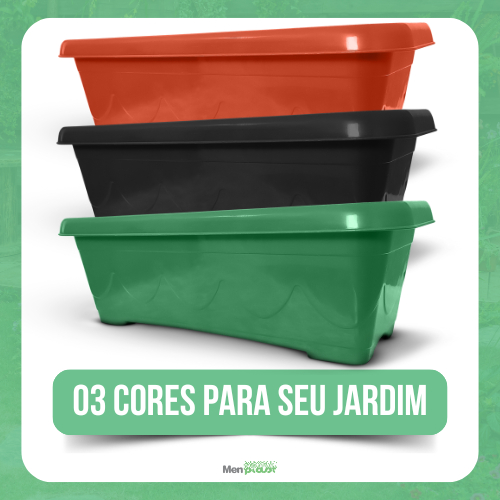 Vaso + Prato Jardineira Floreira retangular 60cm Plástico PP 3 opções de cores