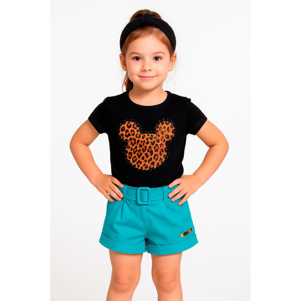 Blusa T-shirt Mini Diva Oncinha Com Aplicação Em Perolas