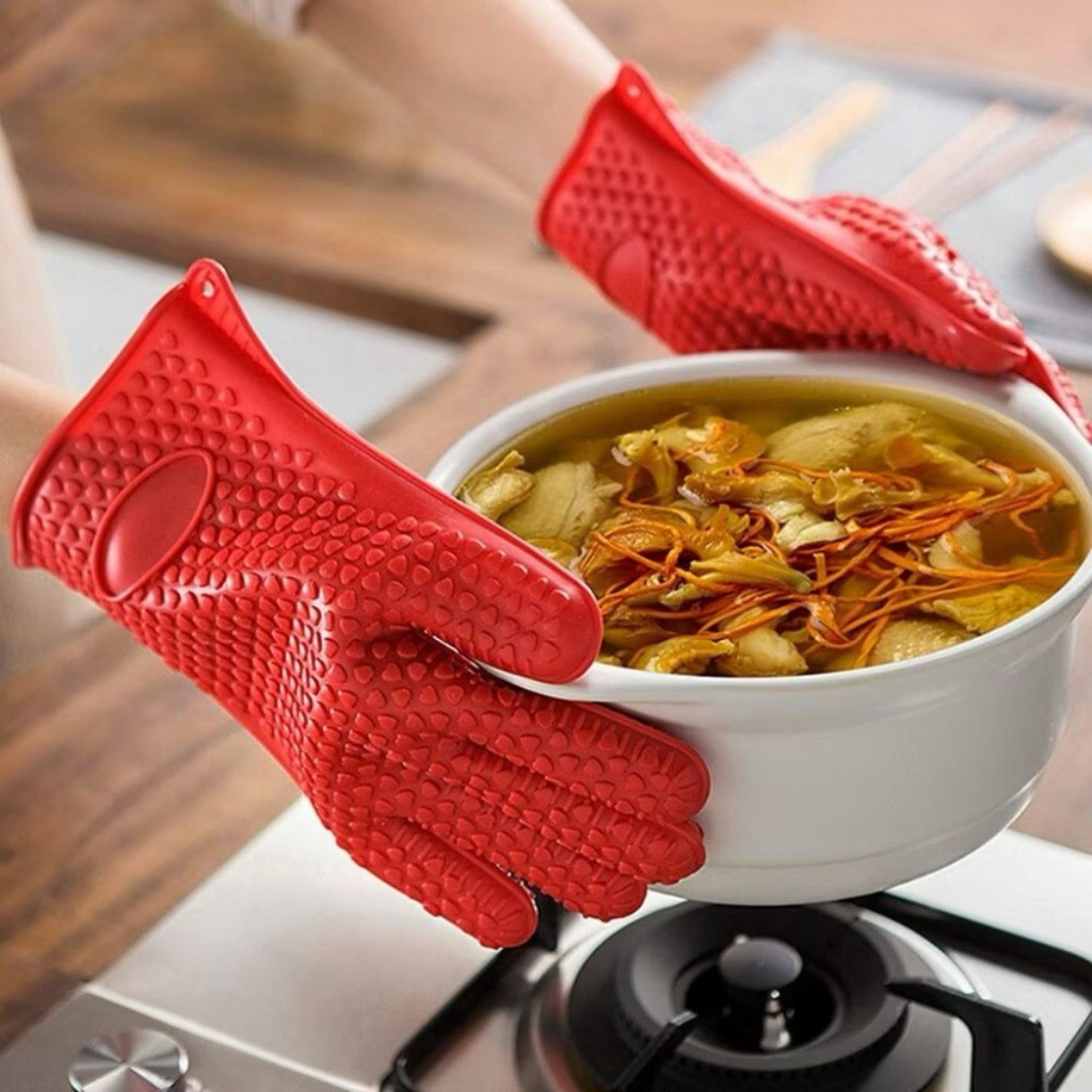 Luva Térmica De Cozinha Forno Fogão Silicone 5 Dedos Lavável Anticalor