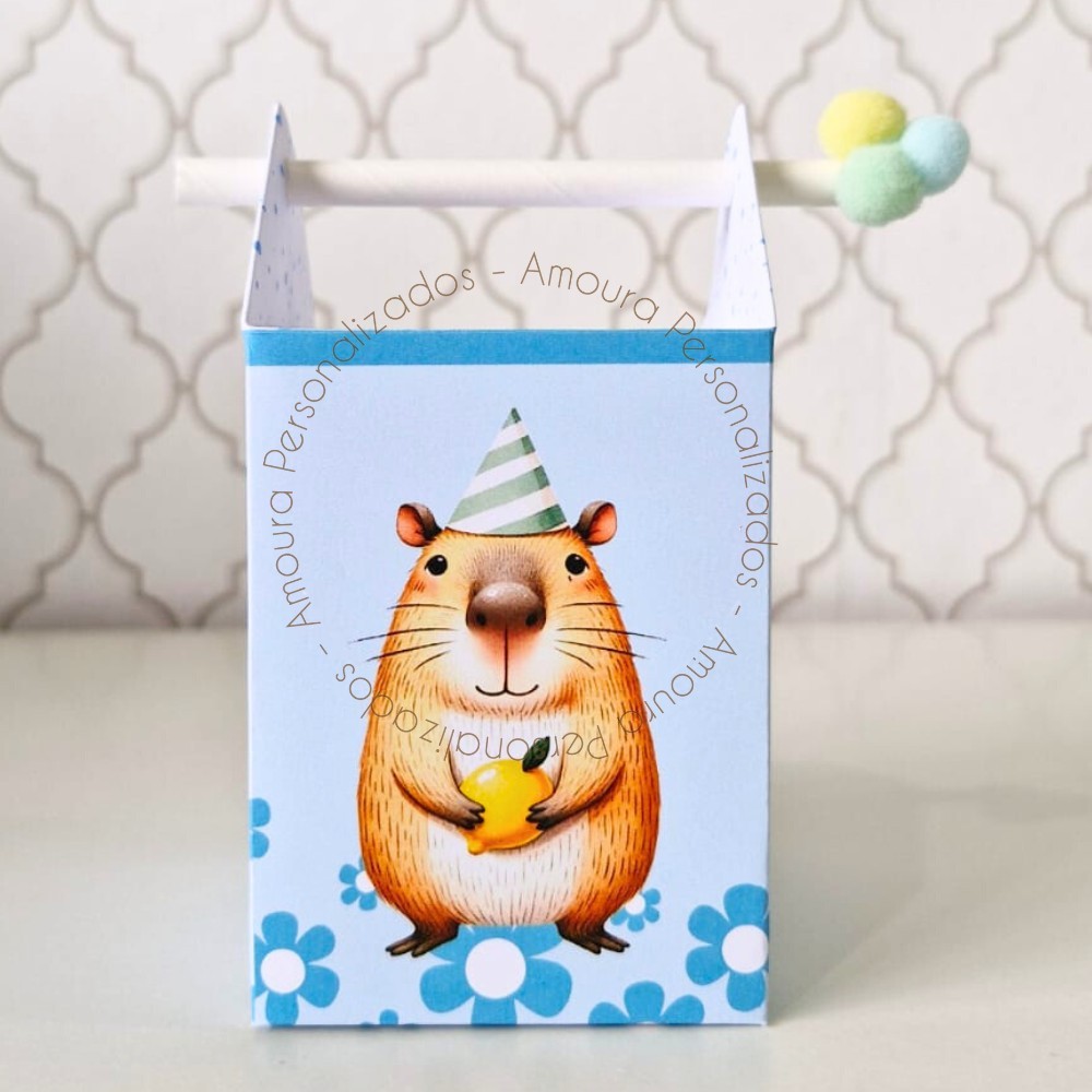 CAIXA CANUDO PERSONALIZADA PARA LEMBRANCINHAS CAPIVARA AZUL | CAIXINHA | FESTA INFANTIL |ANIVERSARIO