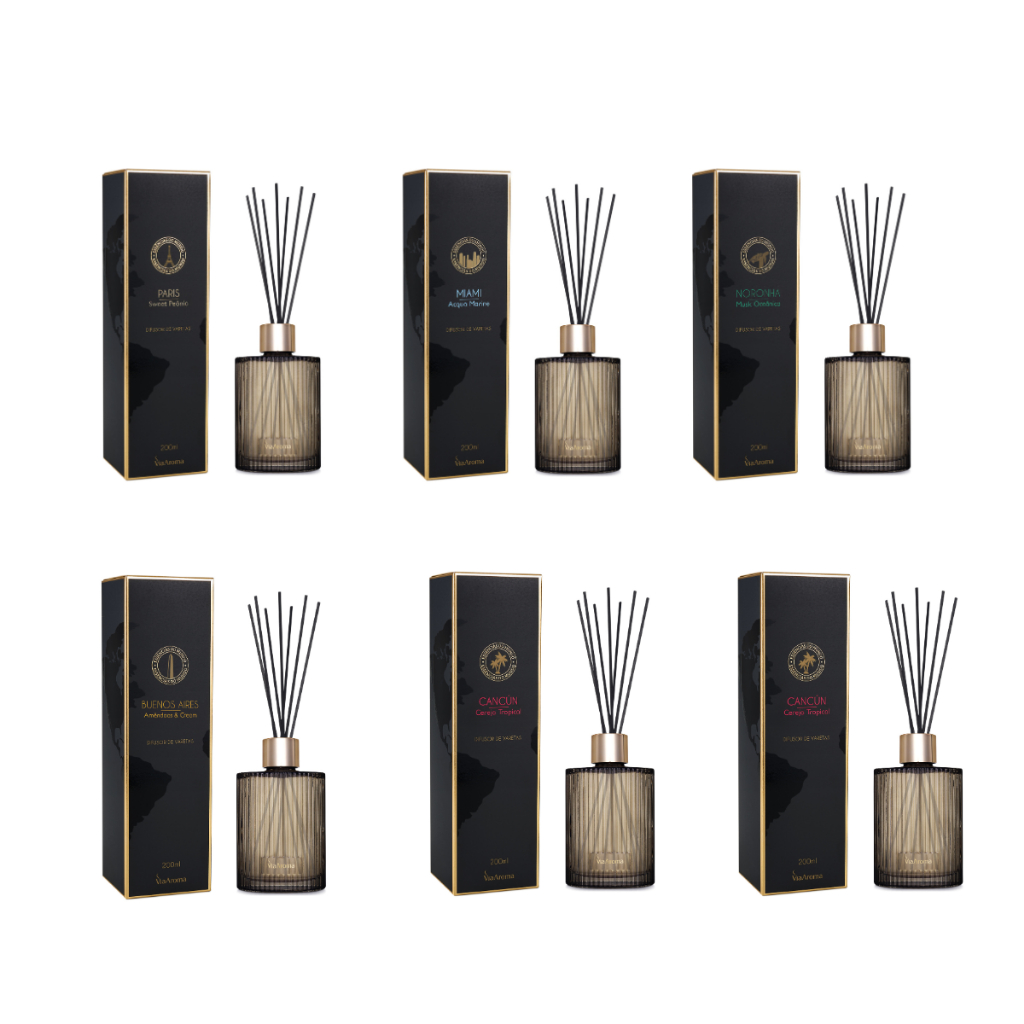 Difusor de Varetas Linha Mundo Via Aroma - 200ml para ambientes, casa e decoração e aromatização - Home & Living