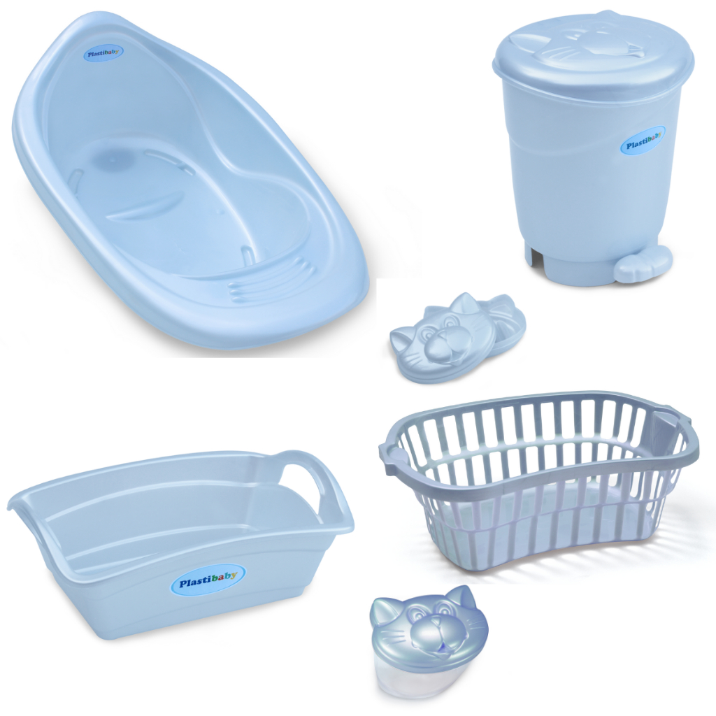 KIT BACIA BEBE INFANTIL ADOLETA + LIXEIRA + BALDE 13 LITROS + PORTA CHUPETA + SABONETEIRA - Rosa/ Neutro