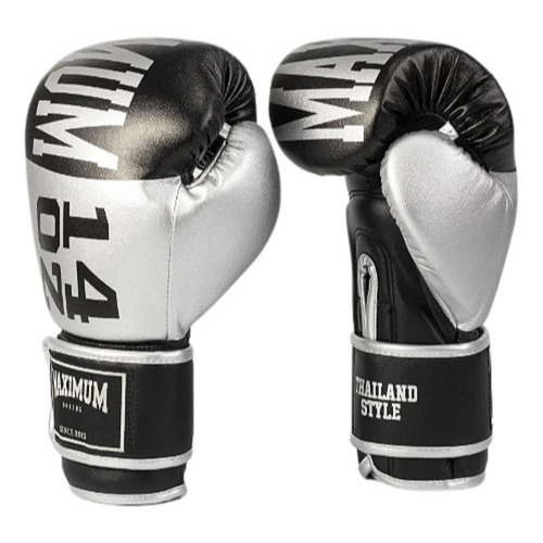 Luva de Boxe e Muay Thai Maximum Prata/Preta Profissional Original Treino Adulto
