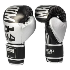 Luva de Boxe e Muay Thai Maximum Prata/Preta Profissional Original Treino Adulto