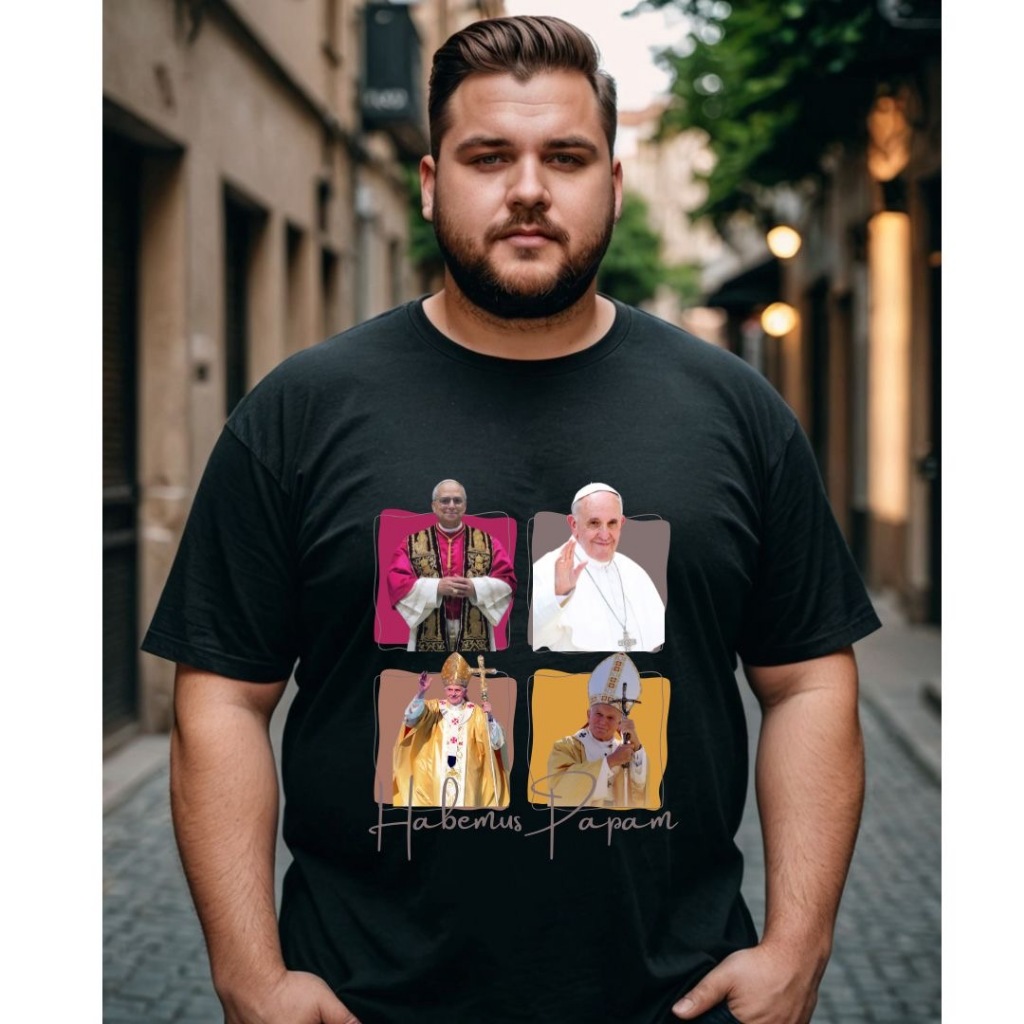 Camiseta Unissex Católica Habemus Papam Papa São Joao Paulo II Papa Francisco Papa Leão XIV Infantil Adulto plus Size
