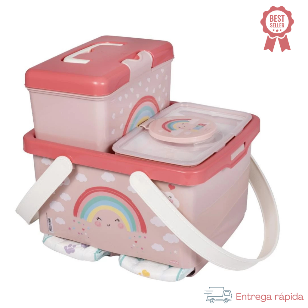 Kit Porta Fraldas com Maleta Organizadora e Porta Lenço Umedecido Para Enxoval de Bebê Men...