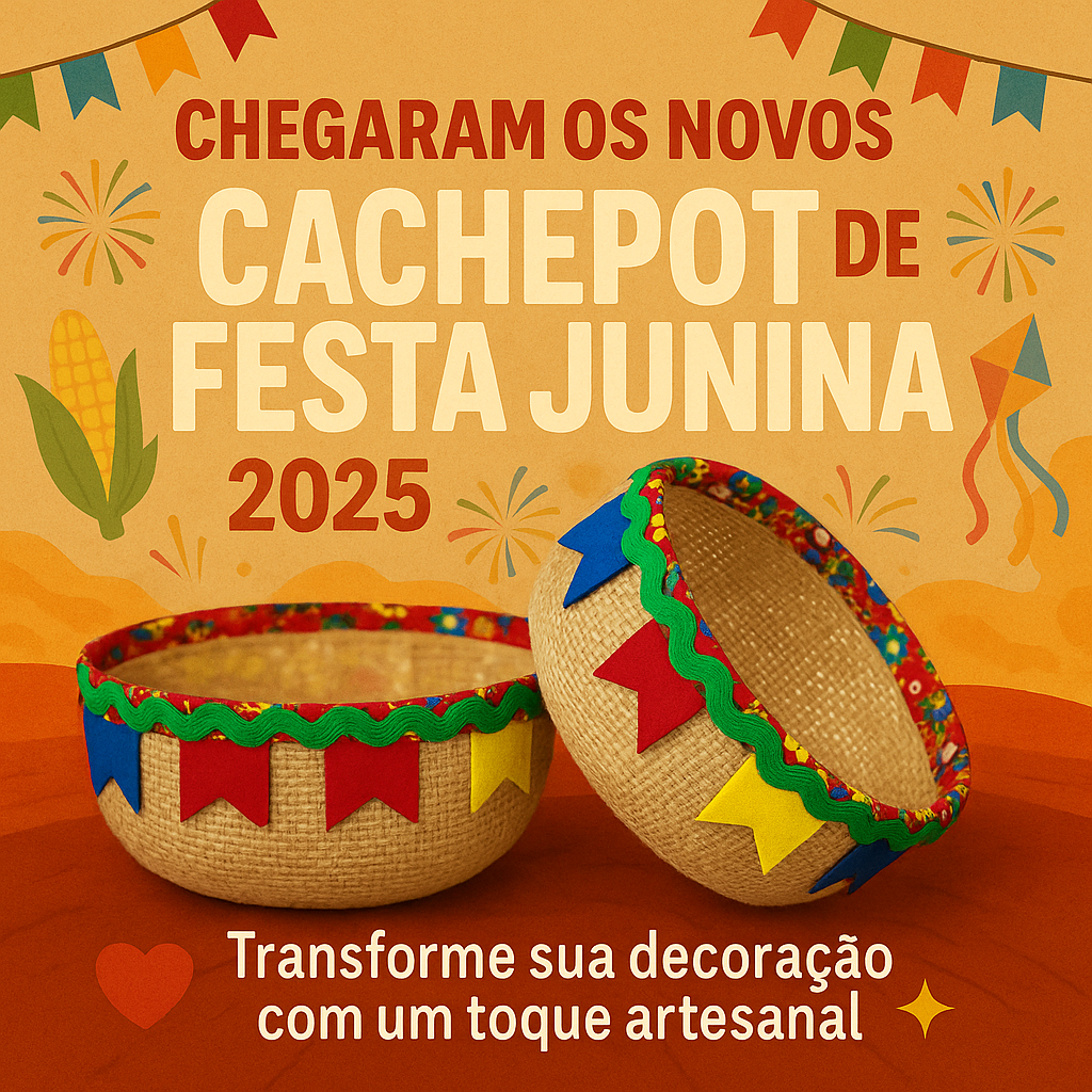 CACHEPOT FESTA JUNINA DECORAÇÃO - MODELOS: JUTA, PALHA E PALHA FORRADO  - 1 unidade