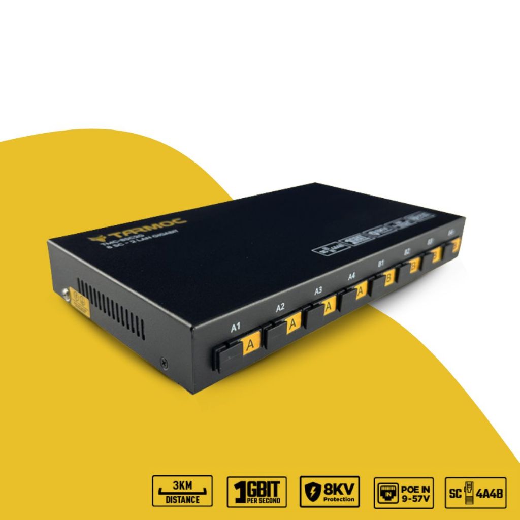 CONVERSOR DE MÍDIA FIBRA ÓPTICA TARMOC TMC-8SC2G-4A4B-P-V1 2 PORTAS RJ-45 1Gbps 8 PORTAS SC 3KM