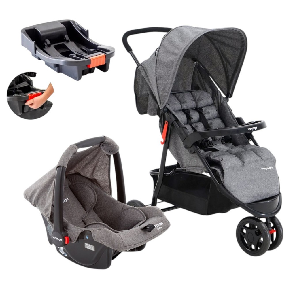 Carrinho de Passeio Reclinável Travel System Delta Com Bebê Conforto e Base Veicular Voyage