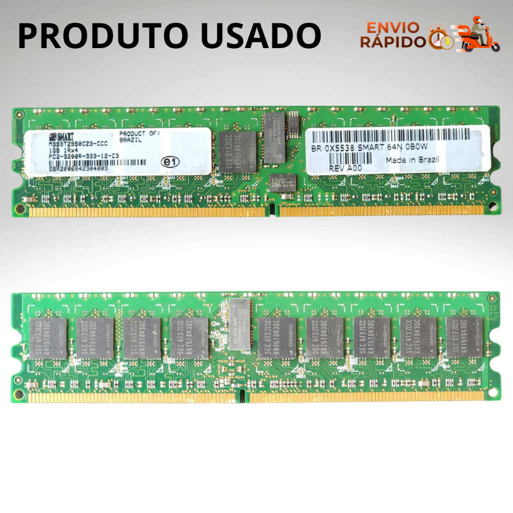 Memória RAM 1GB DDR2 ECC Smart PC2-3200R - Testada e OK! ⚙️