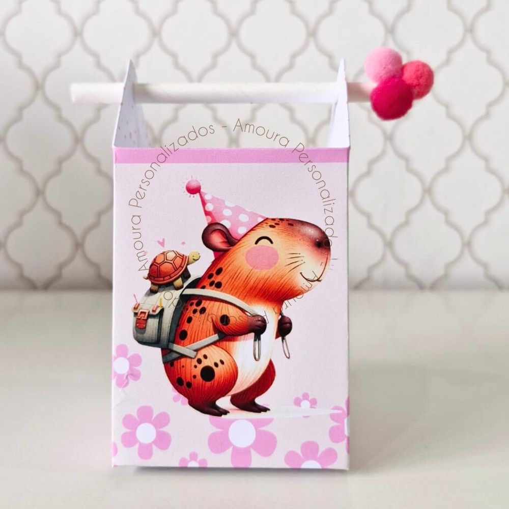 CAIXA CANUDO PERSONALIZADA PARA LEMBRANCINHAS CAPIVARA ROSA | CAIXINHA | FESTA INFANTIL |ANIVERSARIO
