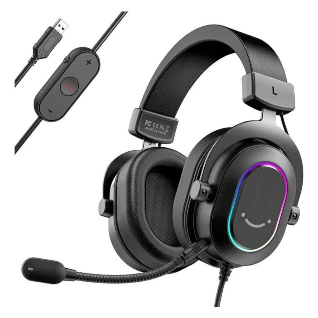Headset Gamer Fifine H6 7.1 Surround Sound com LED RGB – Fone de Ouvido com Microfone