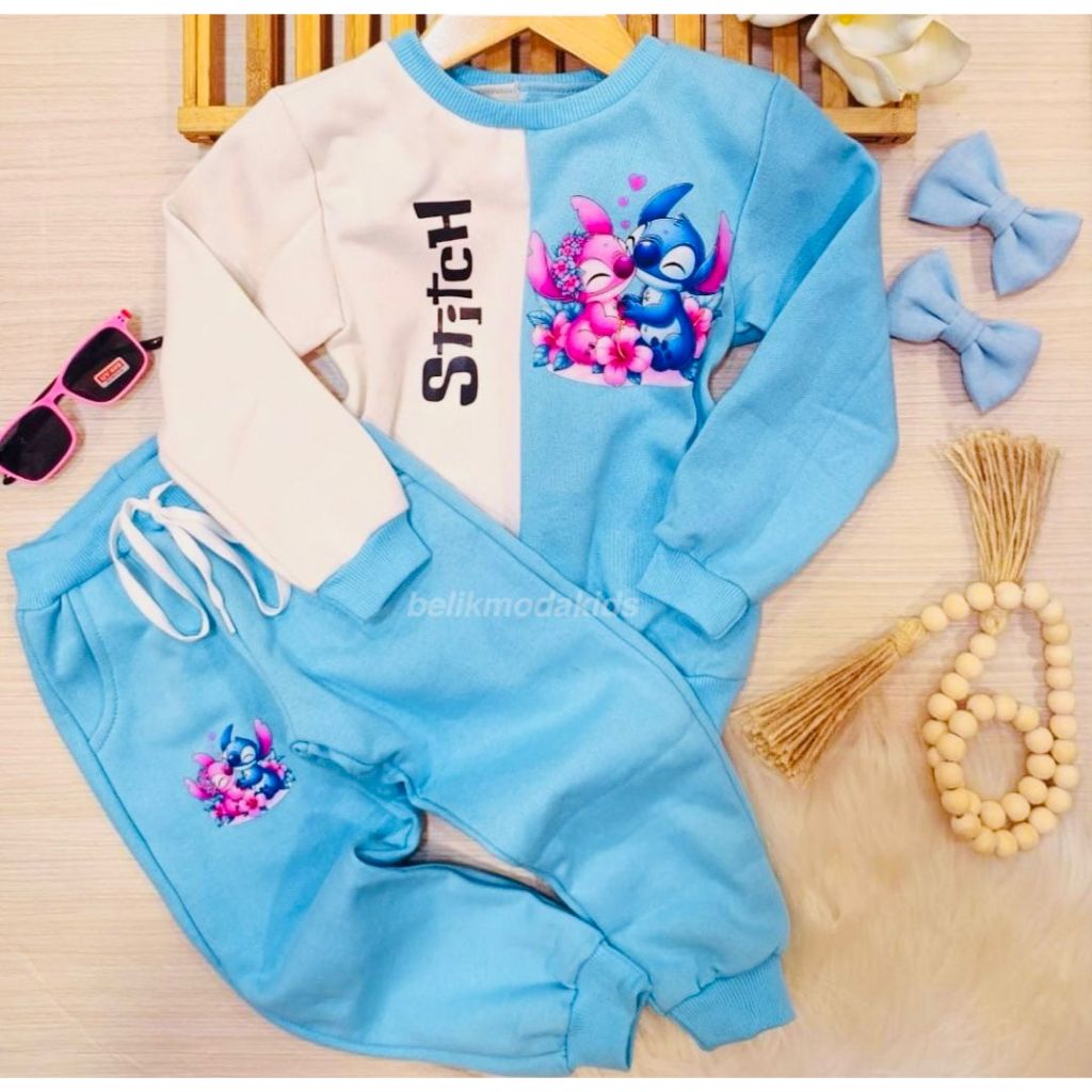 Conjunto Infantil Lilo Stitch Moletom Blusa + Calça Inverno Frio Menina Blogueirinha Quentinho 4 Ao 10 Confortável Macio
