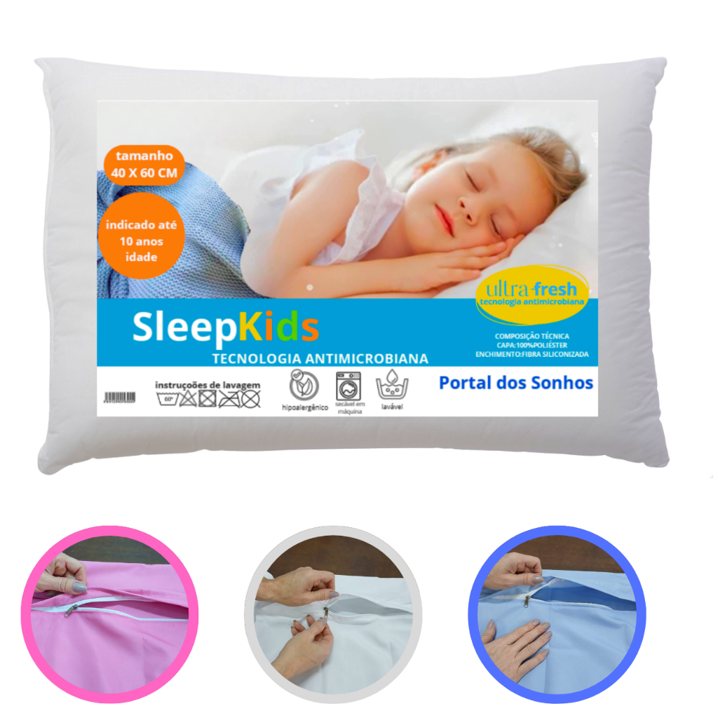 KIT Infantil Travesseiro Com Fronha Antialérgico 40x60Cm Para Noites De Sono Tranquila