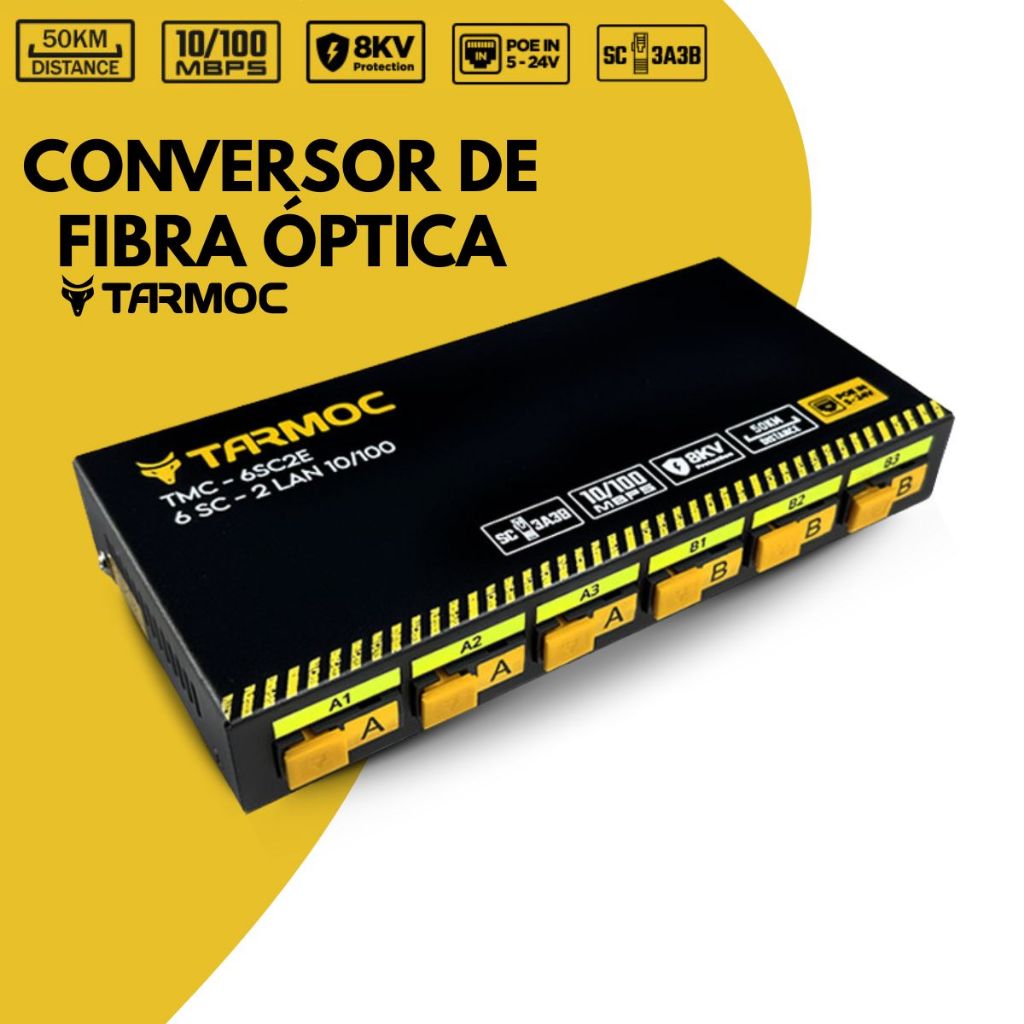 CONVERSOR DE FIBRA ÓPTICA MÍDIA TARMOC TMC-6SC2E-P 6 PORTAS SC 2 PORTAS RJ-45 10/100Mbps