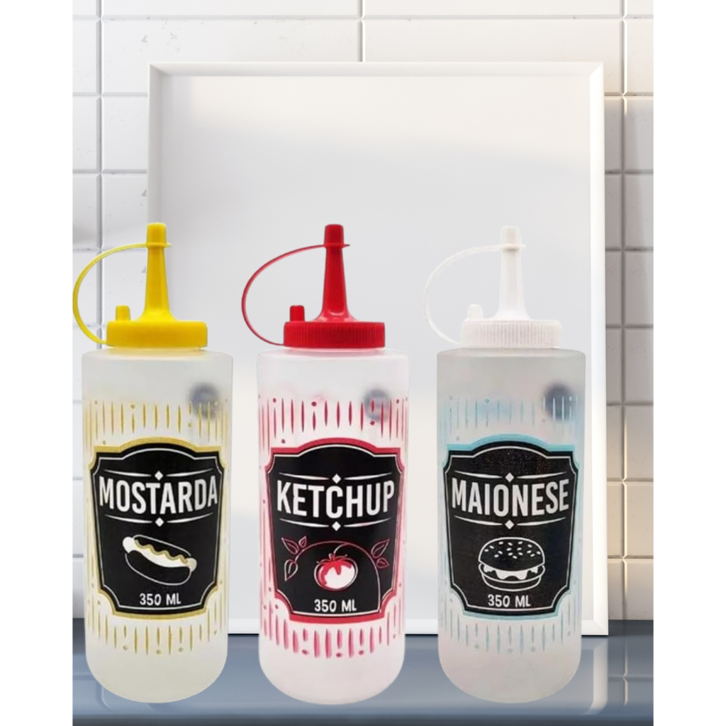 Bisnaga Para Molho Ketchup Mostarda Maionese 350Ml Embalagem Reutilizável Lanchonete