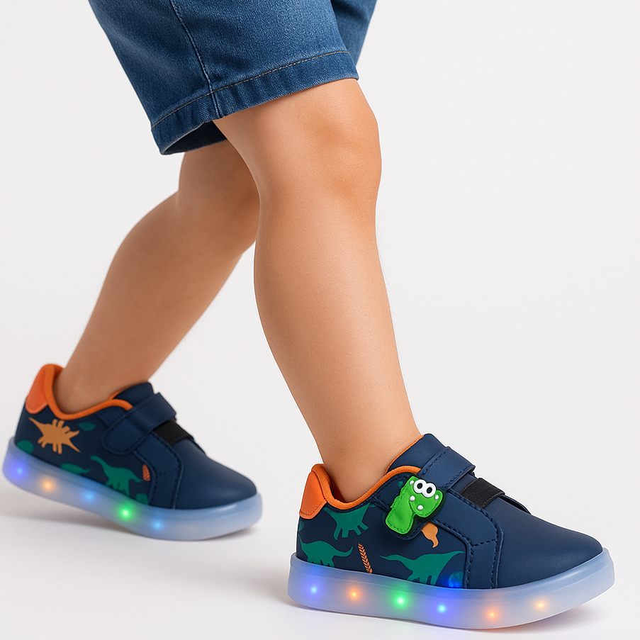 Tênis Infantil Casual Menino Dino Com Led Super Macio e Confortável Linha Premium
