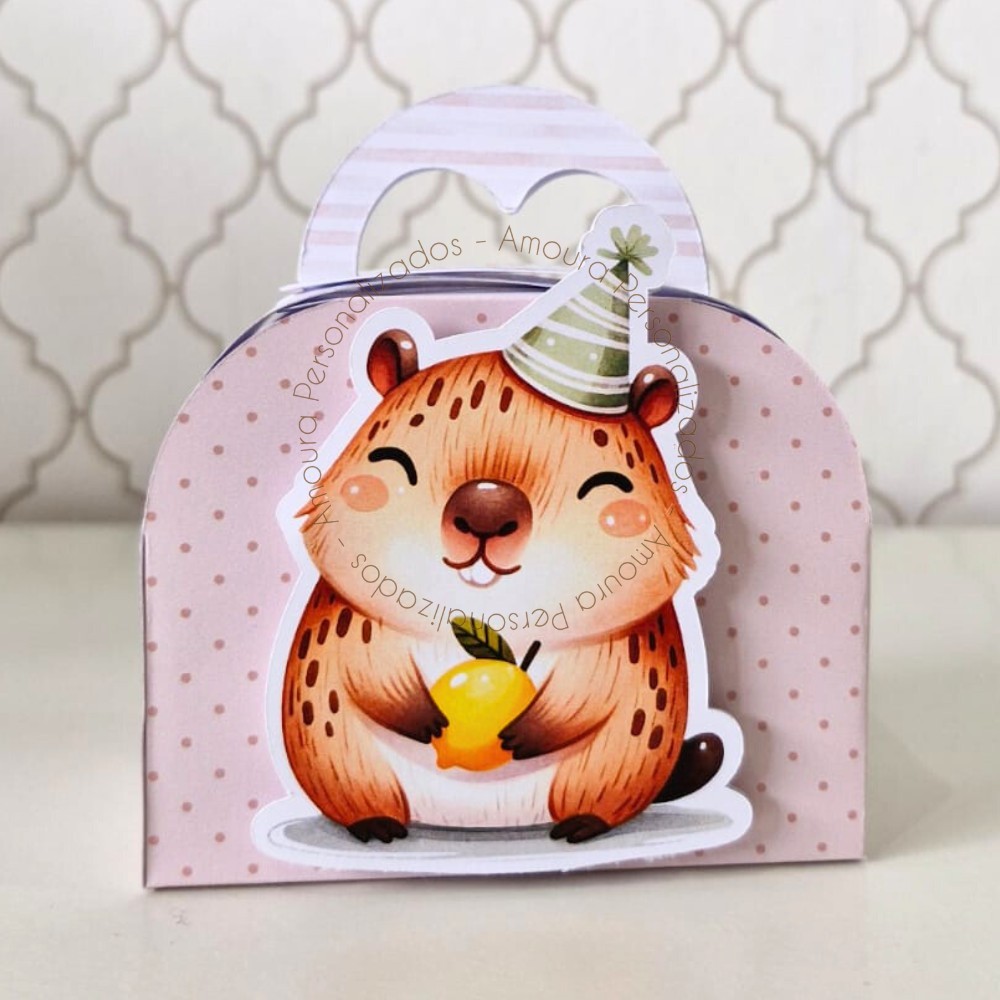 CAIXA MALETA PERSONALIZADA PARA LEMBRANCINHAS CAPIVARA ROSA | CAIXINHA | FESTA INFANTIL |ANIVERSARIO