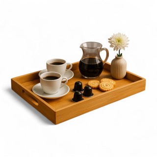 Bandeja Bambu Retangular 40x25cm com Alça Mimo Style – Para Café, Decoração ou Servir