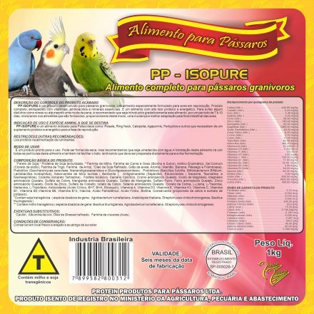 Ração farinhada p/ calopsita ISOPURE 1 kg (psitacideos em geral)