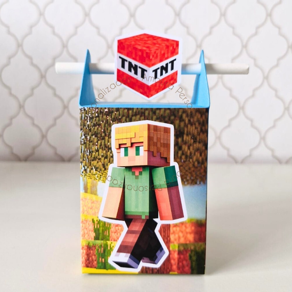 CAIXA CANUDO PERSONALIZADA PARA LEMBRANCINHAS MINECRAFT | CAIXINHA | GAMER | INFANTIL | ANIVERSARIO